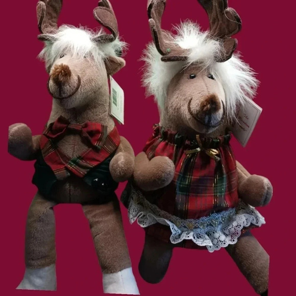 The reindeer people vtg christmas moose plush musical doll set of 2 boy/girl - Picture 9 of 11